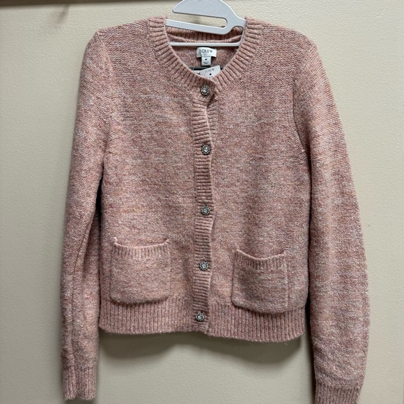 Pink Metallic Bouclé Cardigan Sweater Size Medium NWT